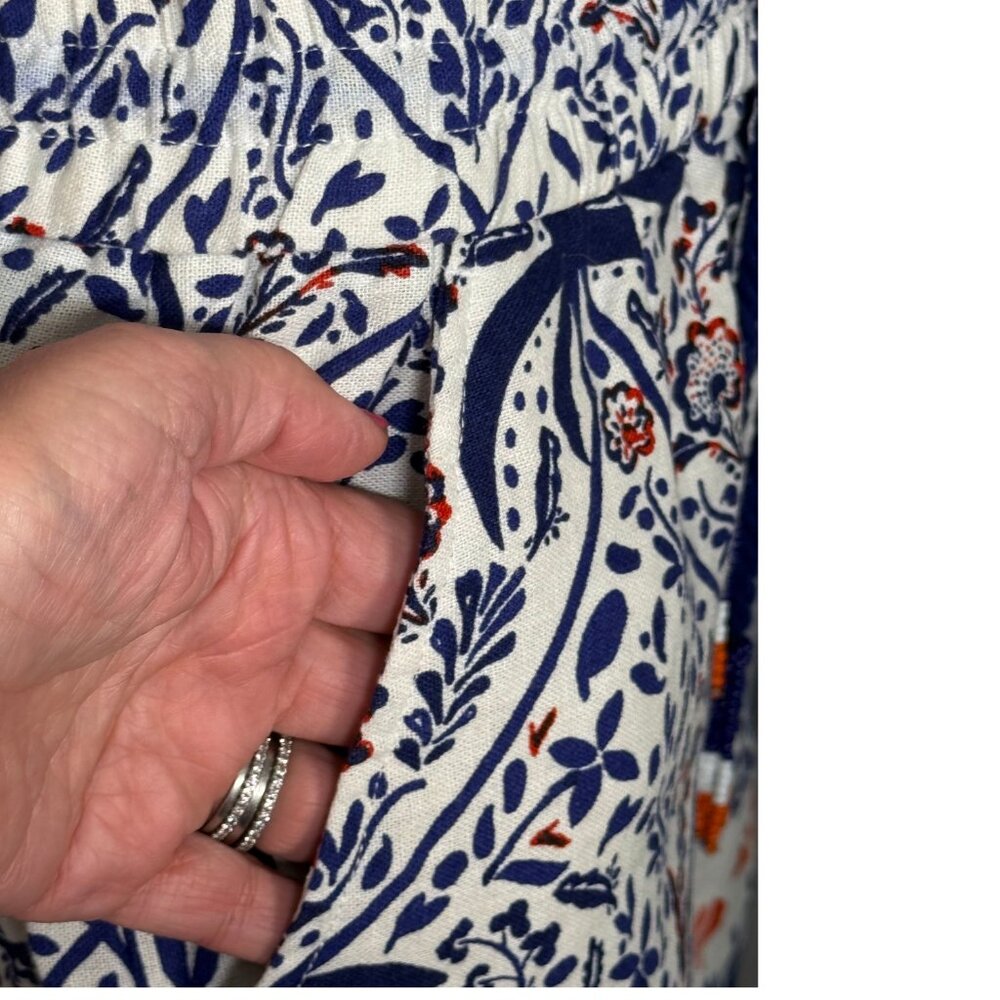 Joie Women Blue Orange Tropical Floral Linen Blend Drawstring Shorts Size Medium - Picture 3 of 5